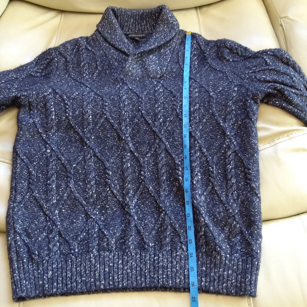 Banana Republic shawl collar blue heavy knit yak wool blend sweater